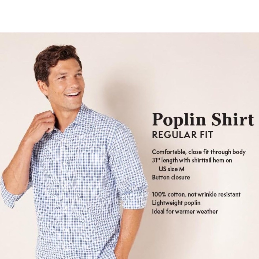 Men's XXL Regular-Fit Long-Sleeve Blue Plaid Poplin Shirt, - Picture 8 of 9